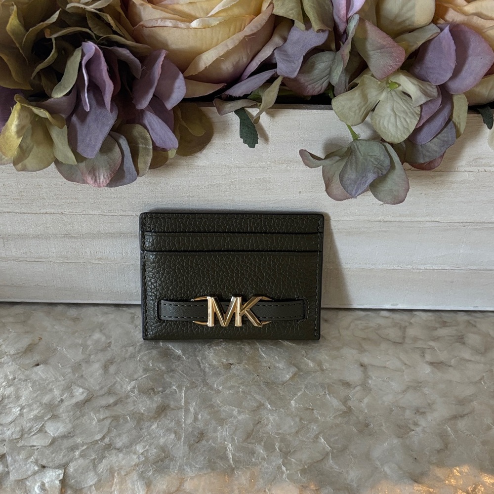 Michael Kors Dark Green Card Holder with Gold Logo